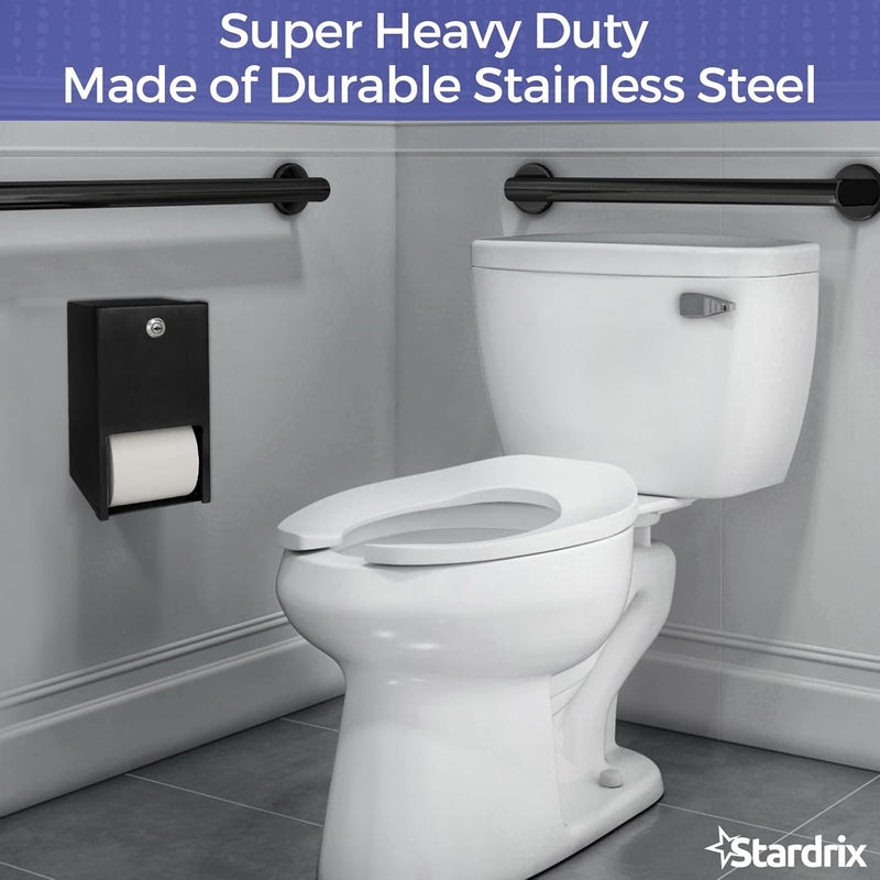 stardrix Matte Black 2 Roll Stainless Steel Commercial Toilet Paper Dispenser, Heavy Duty Wall Mount Tissue Holder with Lock for Restroom/Bathroom - Image 2